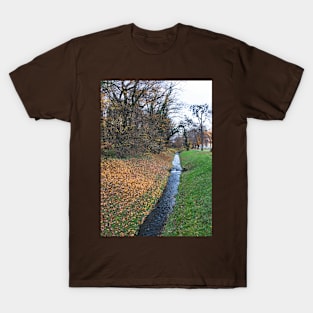 Autumn trees hanging over water on a sunny day T-Shirt